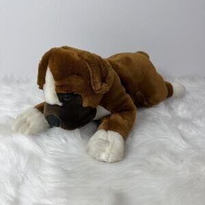 Kids Preferred Boxer Dog Plush Puppy Brown White Stuffed Animal Toy Laying 16”